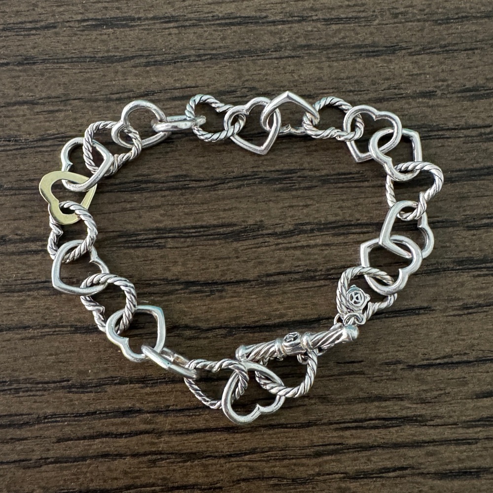Authentic David Yurman .925 Sterling Silver 750 18K Gold Heart Toggle Bracelet